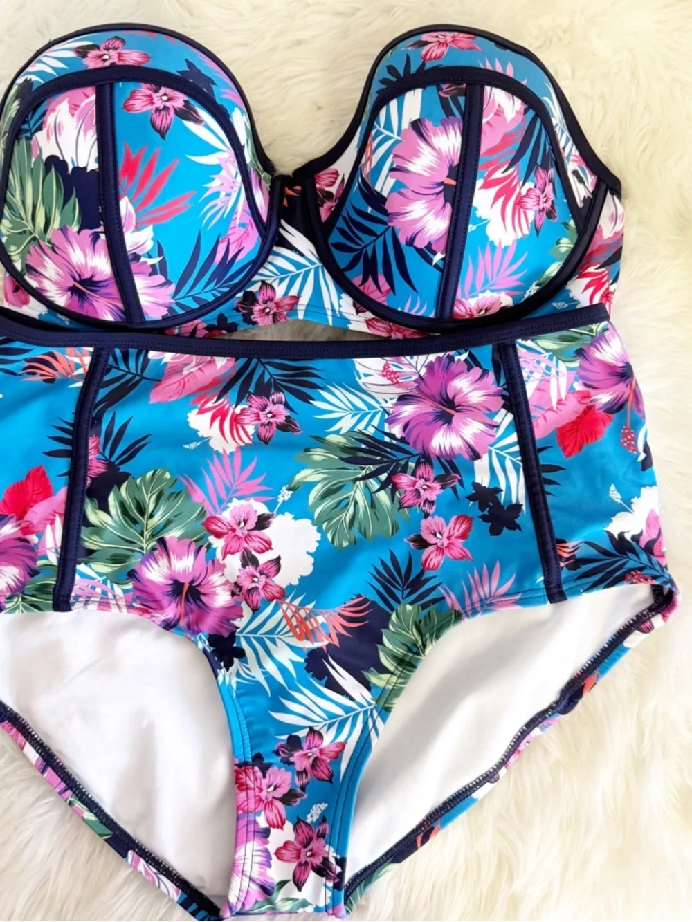 Swimsuits For All Floral Bikini Set Top 16 Bottom 12 Blue Pink